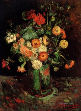  flores - Jarrón con Zinnias y Geranios Vincent van Gogh Impresionismo Flores